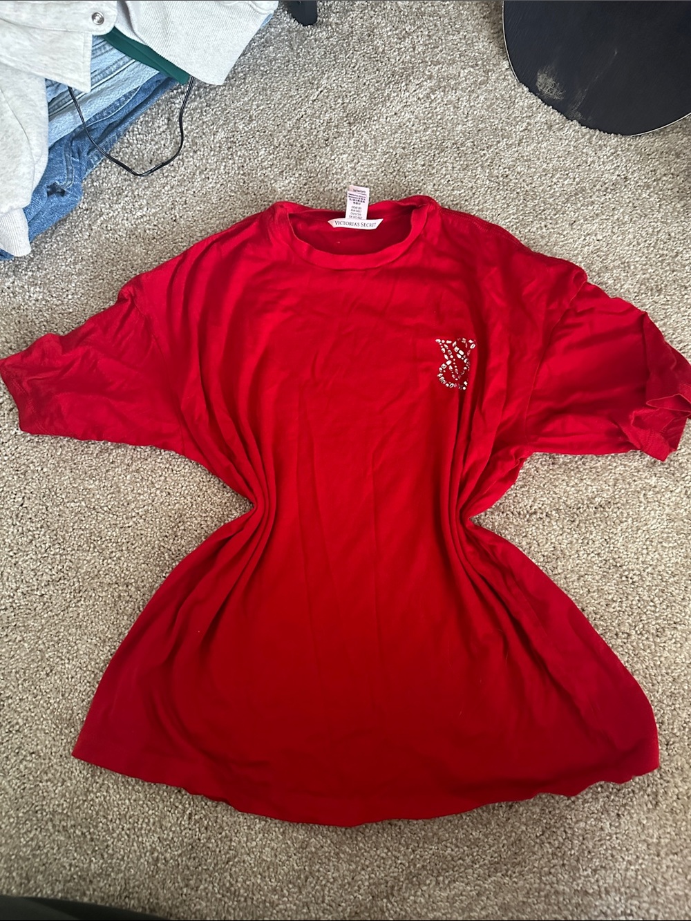 Victoria's Secret Red Short Sleeve Tee with Embellished Logo